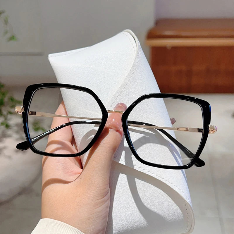 Fashion Oversized Black Frame Glasses - Blue Light Blocking Retro Metal Eyewear
