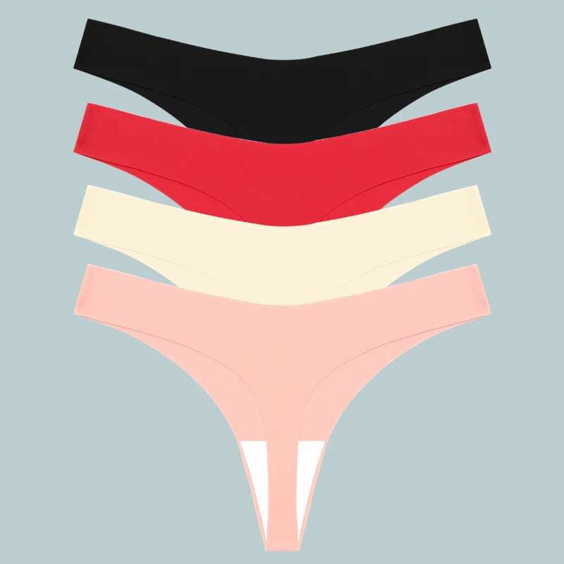 4Pcs Women's Seamless Thongs Breathable Panties Low-Waist Solid Underwear Stretch G-string Invisible T-Back Lingerie
