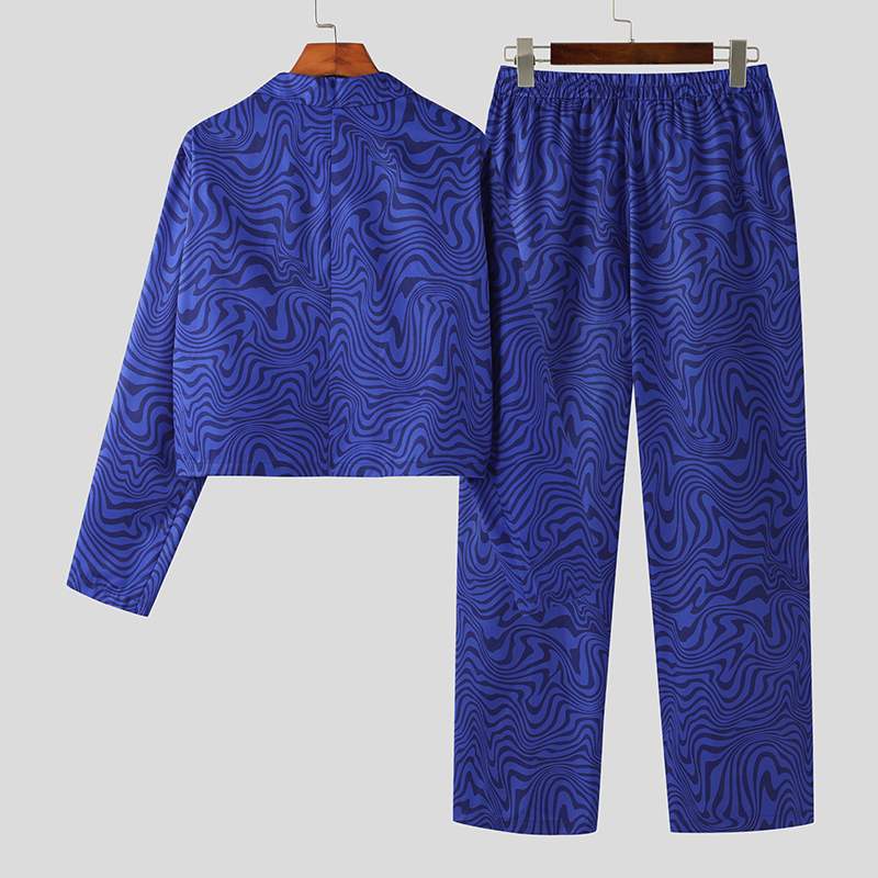 Men's Loose Lapel Long Sleeve Crop Blazer & Pants 2PCS Suits S-5XL