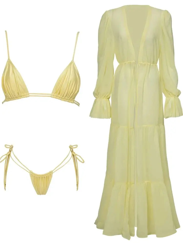 Women's Two-Piece Beach Set - High Waist A-Line Skirt & Bandage Top