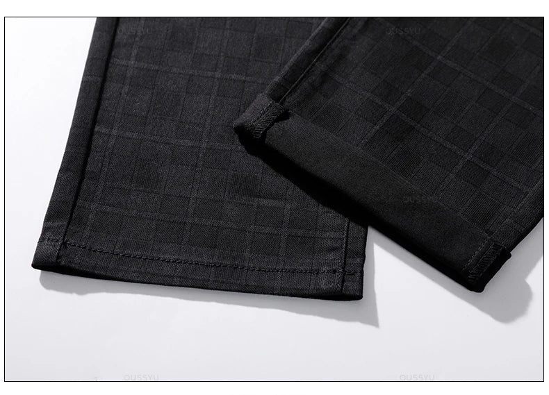 Men's Plaid 98% Cotton Stretch Straight Classic Trousers