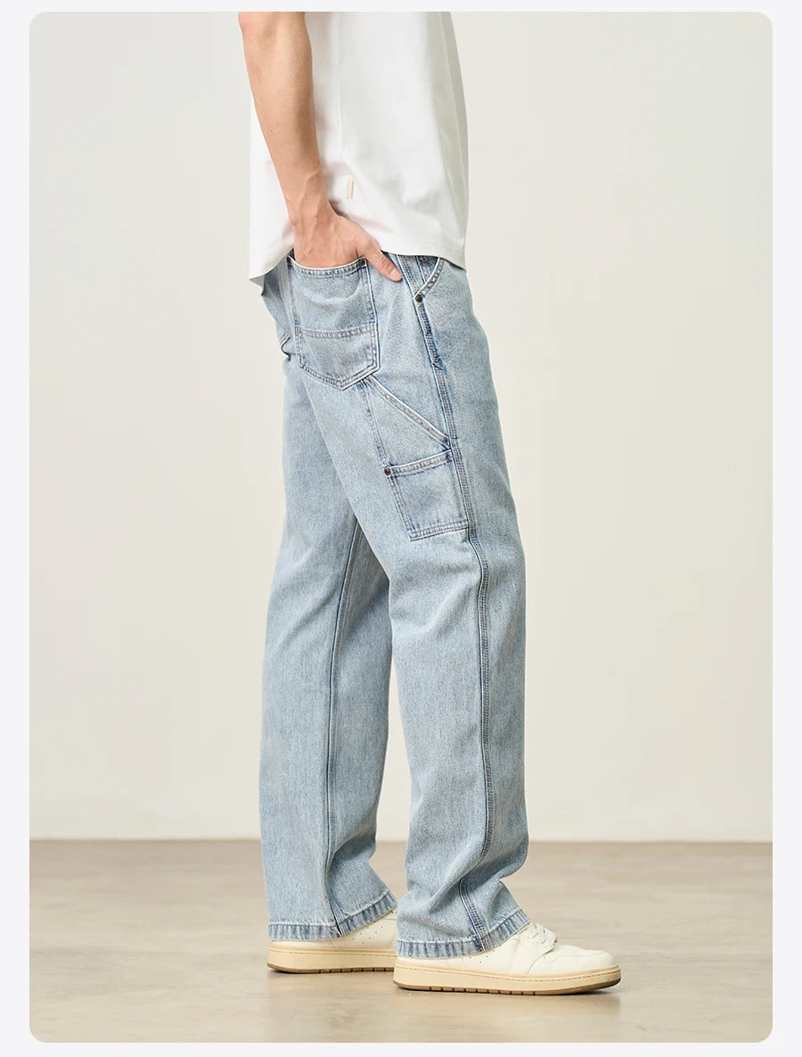Men's Loose Fit Cargo Jeans - Relaxed Denim Trousers