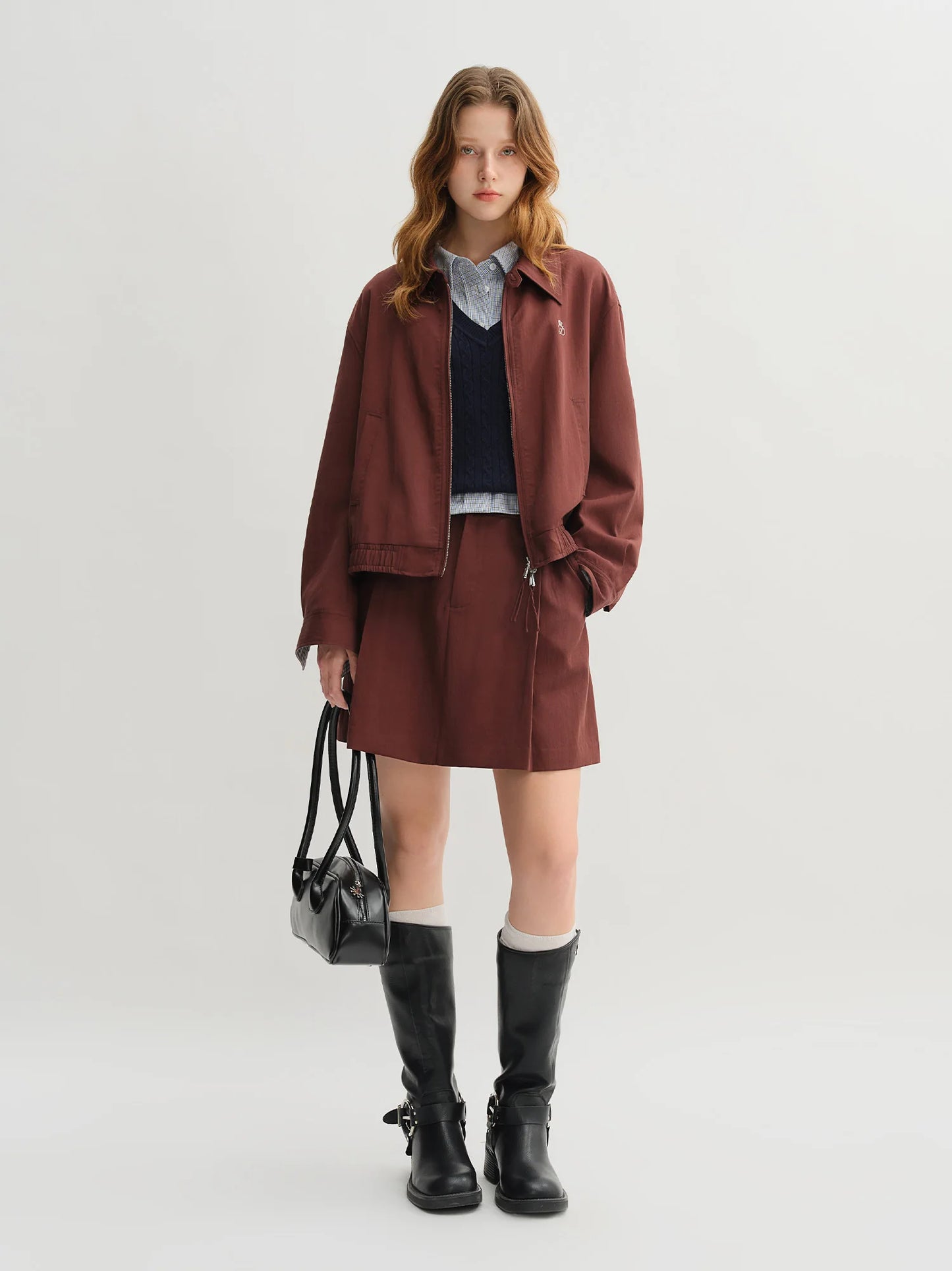 Women's Plus-Size Plaid Patchwork Jacket & Skirt Set - Chic Autumn Fashion Set
