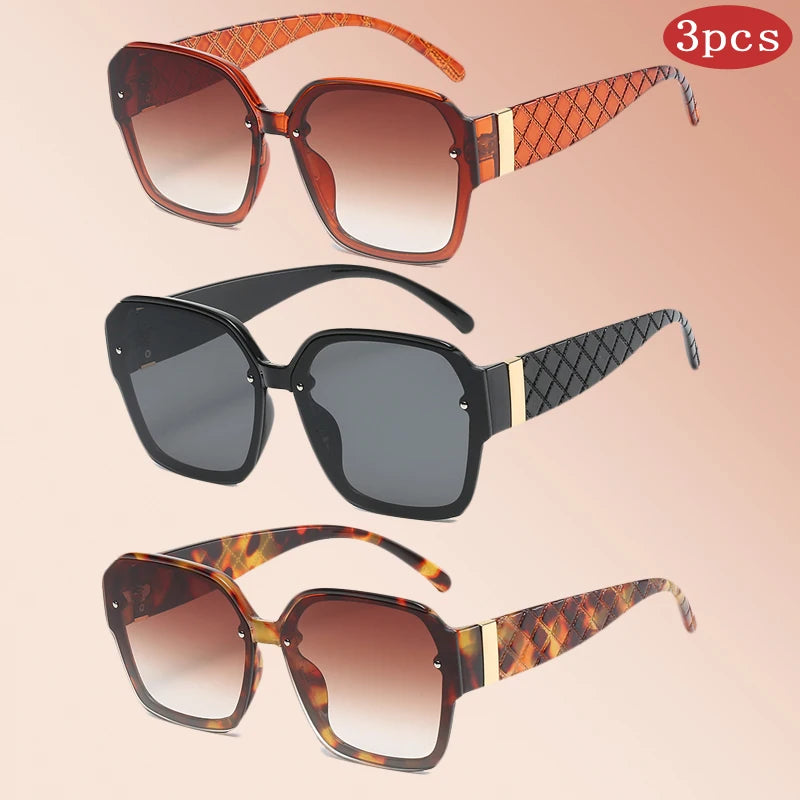 Women's 1/3pcs Classic Square Large Frame Retro Mesh Gradient Sunglasses UV400