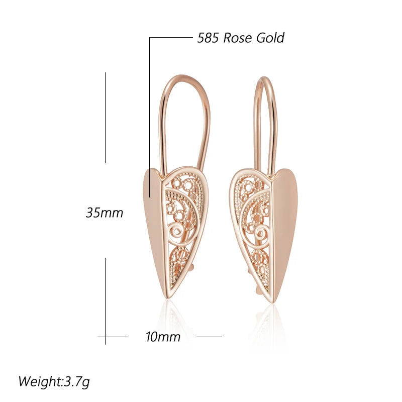 Women's 585 Rose Gold Long Geometric Hollow Flower Big Drop Earrings