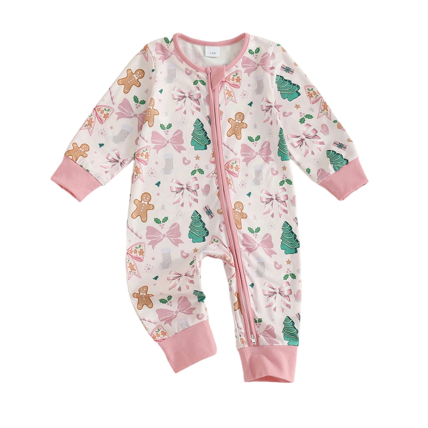 Baby Christmas Romper - Xmas Print Zipper Jumpsuit