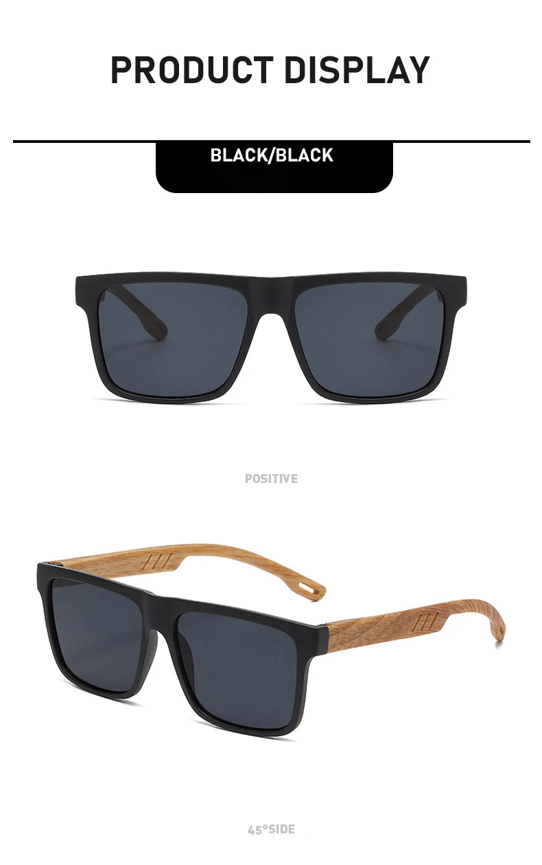 Unisex Square Sunglasses - Wood Effect UV400 Protection Driving Eyewear