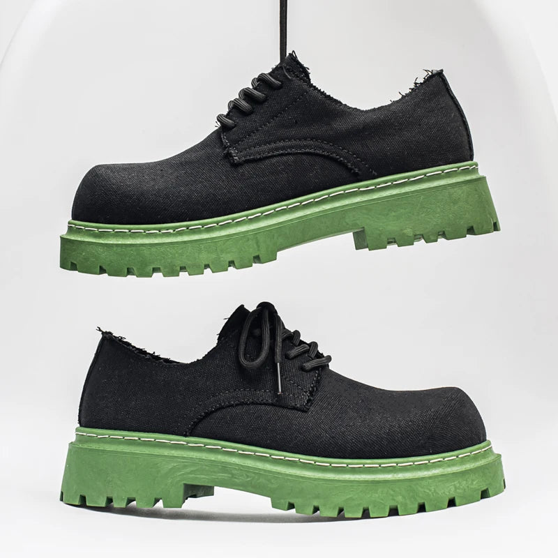 Men's Platform Denim Lace-up Derby Shoes