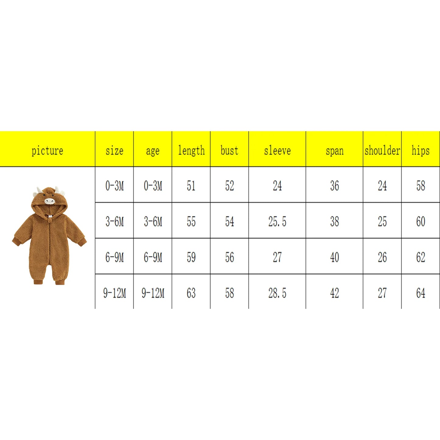 Baby Halloween Plush Hooded Jumpsuit (0-12M)