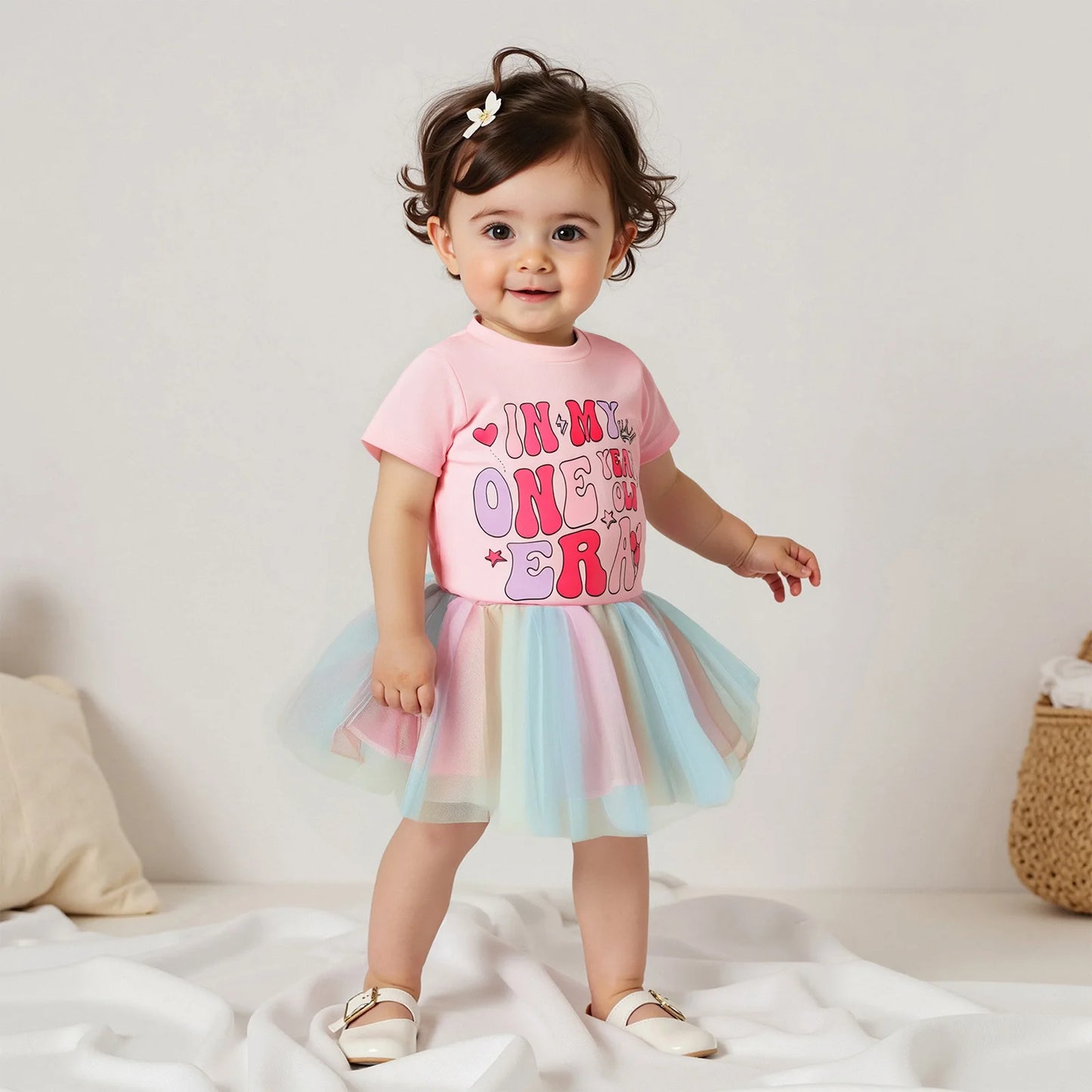 Baby Girls Birthday Clothes Sets 0-18M Short Sleeve Crown Letter Print Tops + Lace Tutu Skirt