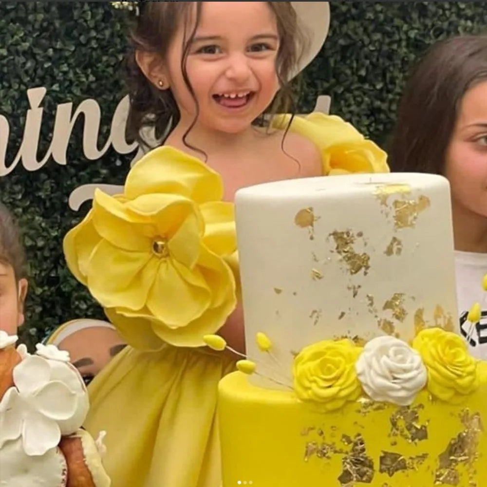 Girls Yellow Floral Princess Ball Gown – Summer Party Dress