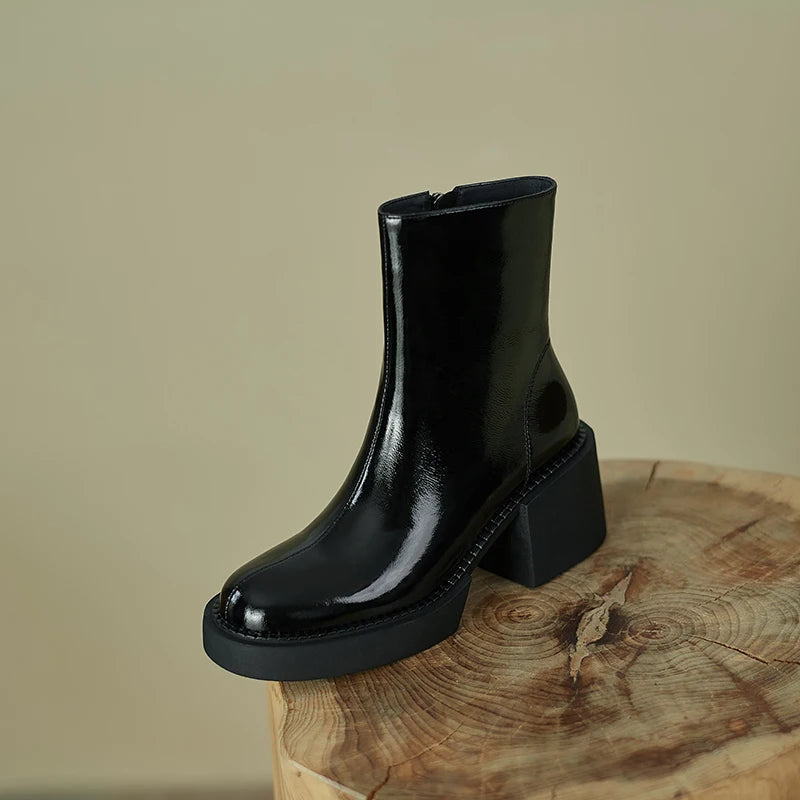 Genuine Leather Women Boots Platform Chunky Boots