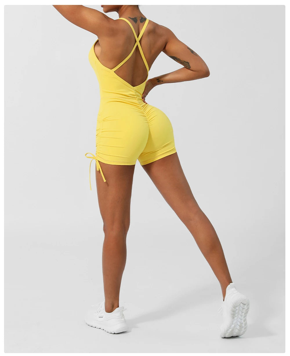 Women's Fitness Yoga Set One Piece Gym Jumpsuit Breathable Quick Dry Running Short Sportswear Workout Activewear
