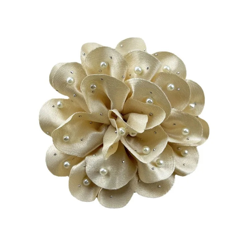 Handmade Fabric Flower Brooch - 13cm Pearl Wedding Corsage Pin