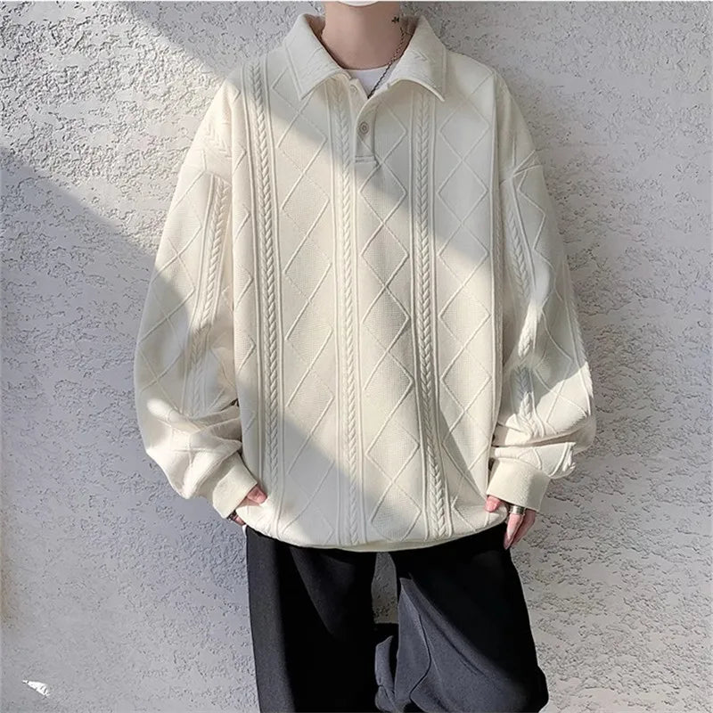 Men's Loose Turn Down Collar Casual Pullover Sweatshirt