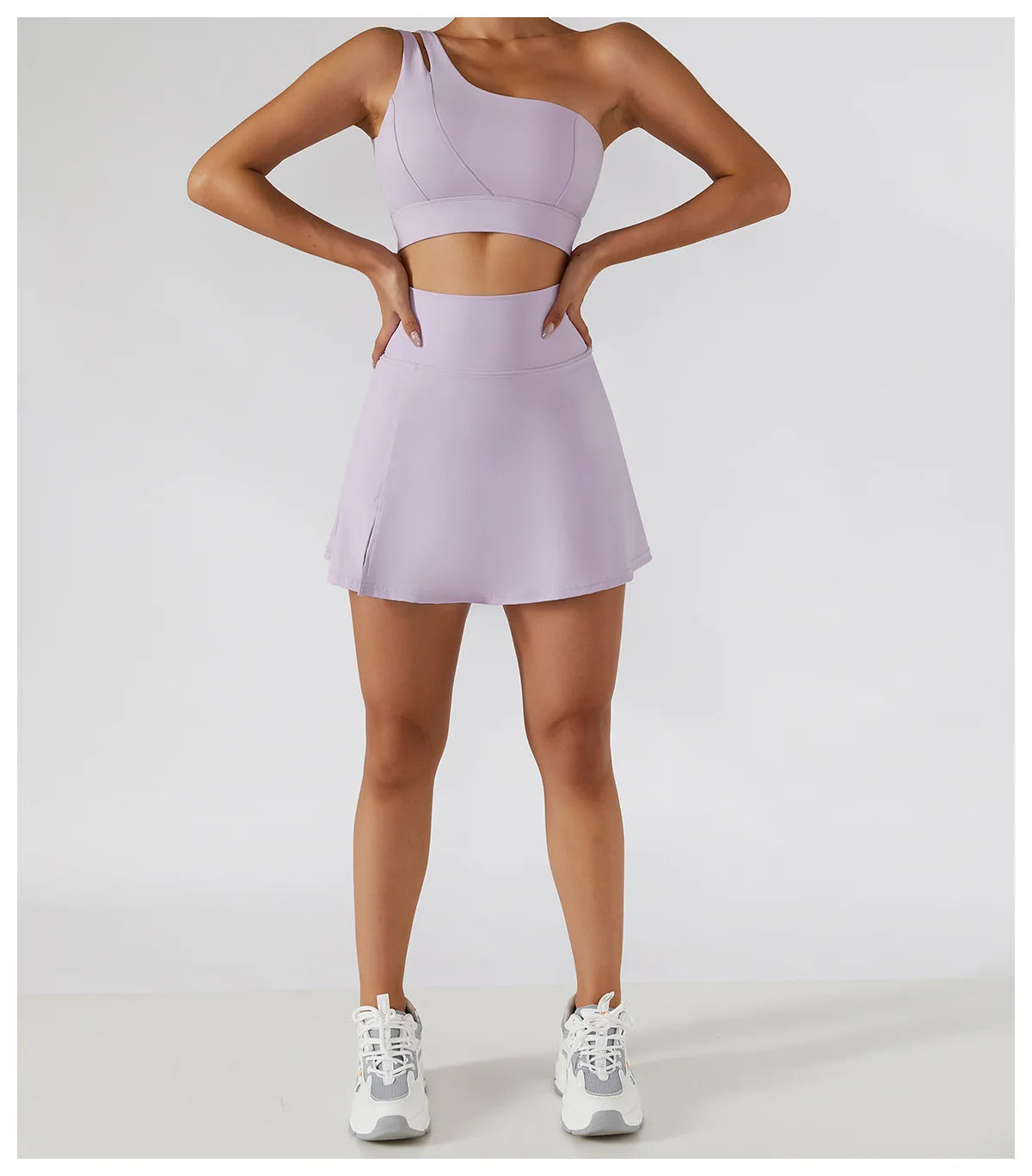 Women’s 2pc Sports Skirt Suit Outdoor Leisure Single Shoulder Bra Suit Quick Drying Tennis Set Yoga workout Skirt Set