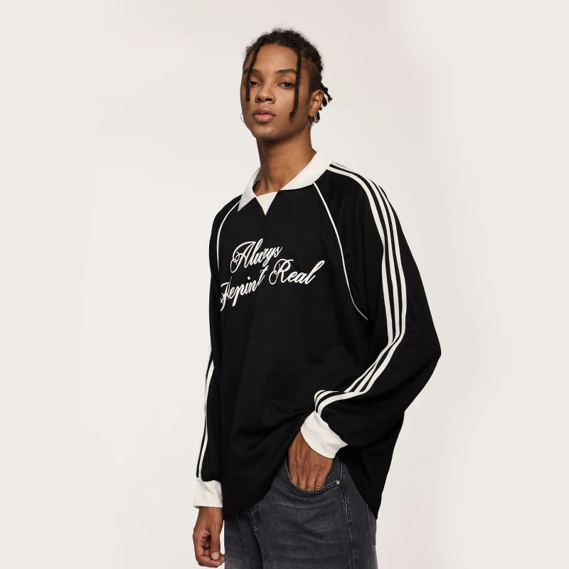 Unisex Streetwear POLO Trendy Oversized Colourblock Long-sleeved T-Shirt
