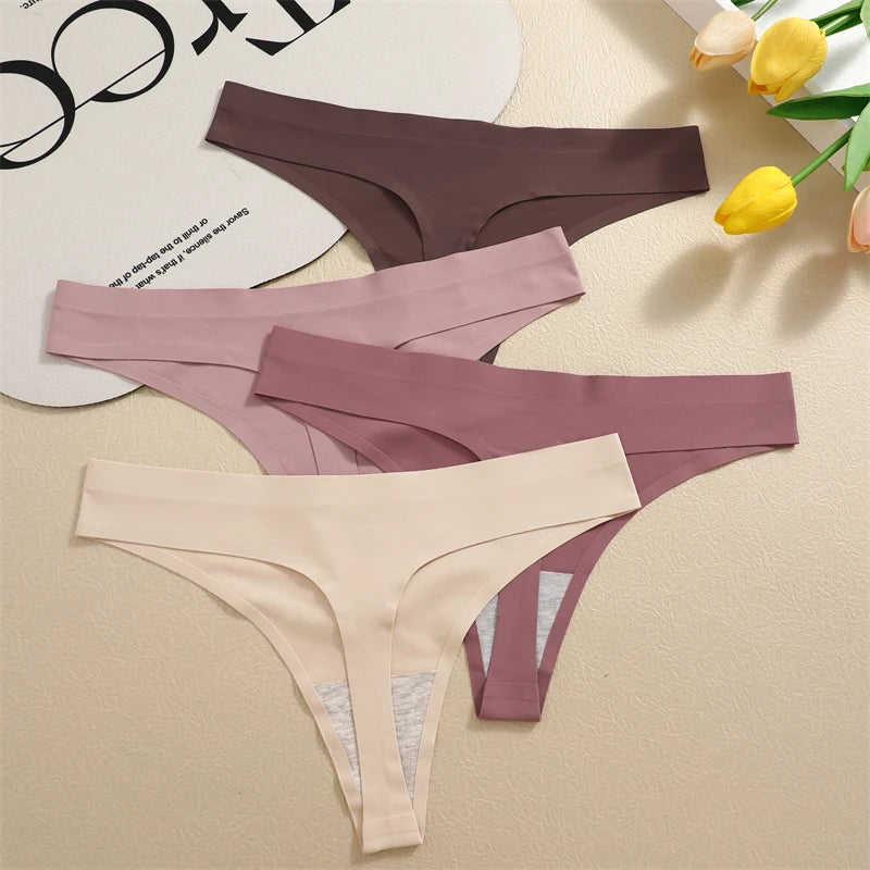 4-Pack Ice Silk Seamless Thongs - Low Waist Bikini Underwear