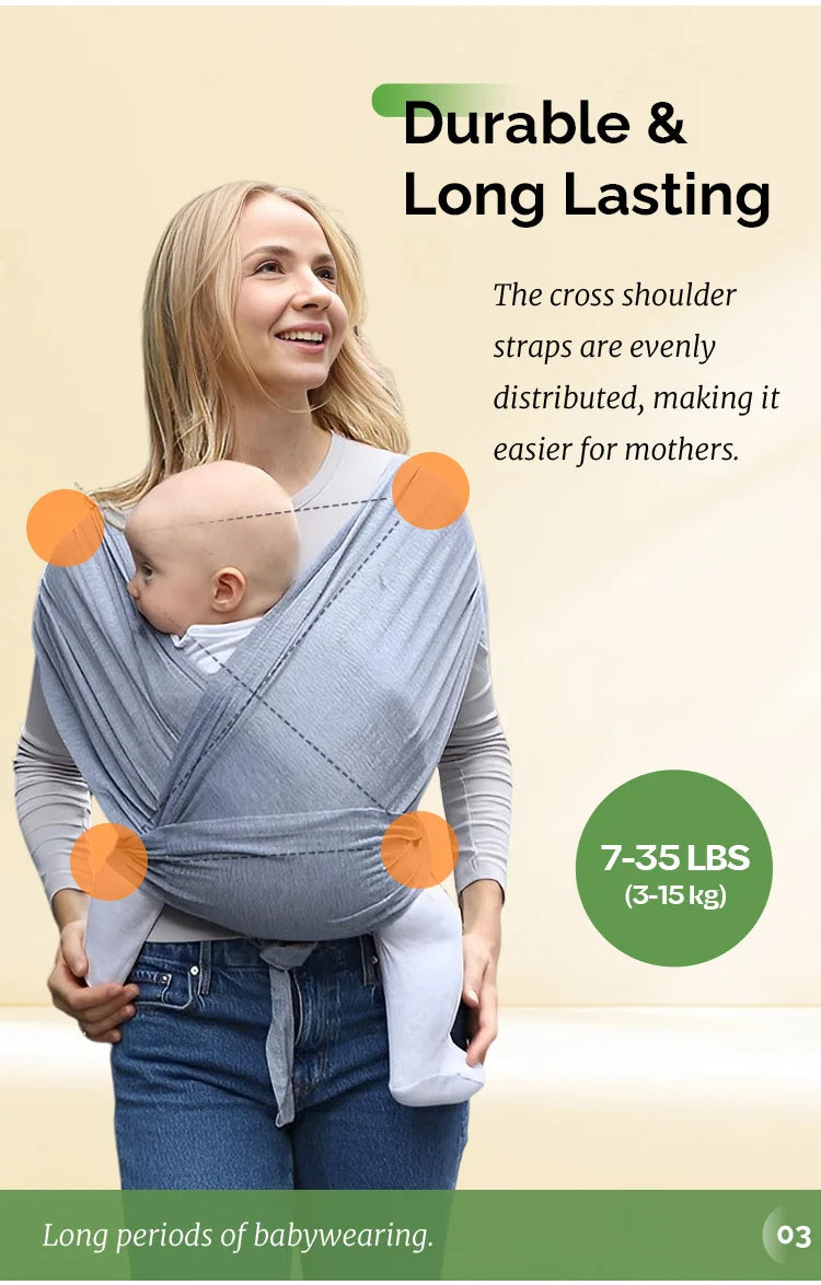 Ergonomic Baby Wrap Sling Carrier Soft Cotton Kangaroo Sling for Newborns to 36 Months