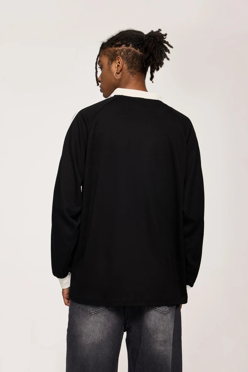 Unisex Streetwear POLO Trendy Oversized Colourblock Long-sleeved T-Shirt
