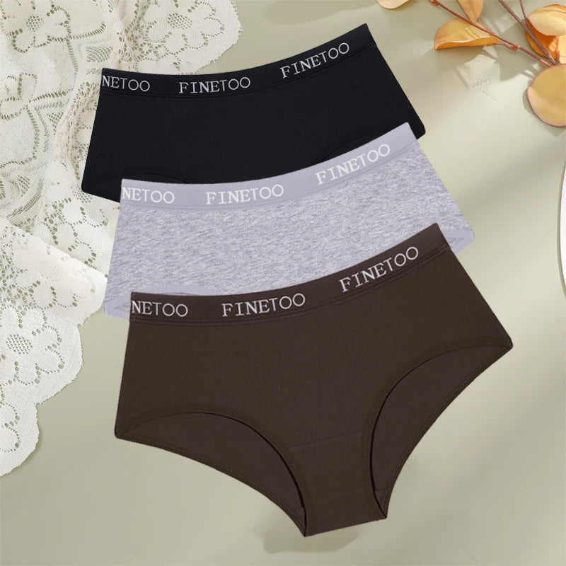Women's 3Pcs Cotton Breathable Underwear Letter Belt Low Waist Briefs Stretch Comfortable Lingerie