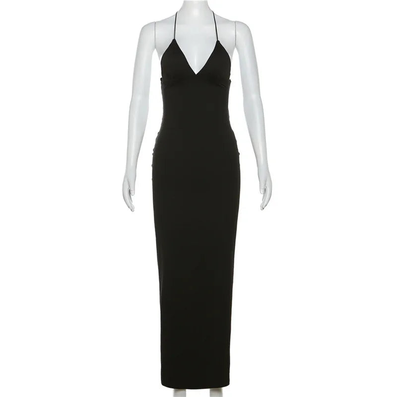 Women's Maxi Backless Butterfly Print Sleeveless Thin Line Summer Party Dress
