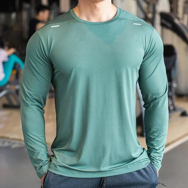 Men's Sports Fitness Long Sleeve Outdoor Badminton Quick Dry Training Casual Thin Running Top Bodybuilding Sportswear T-Shirt