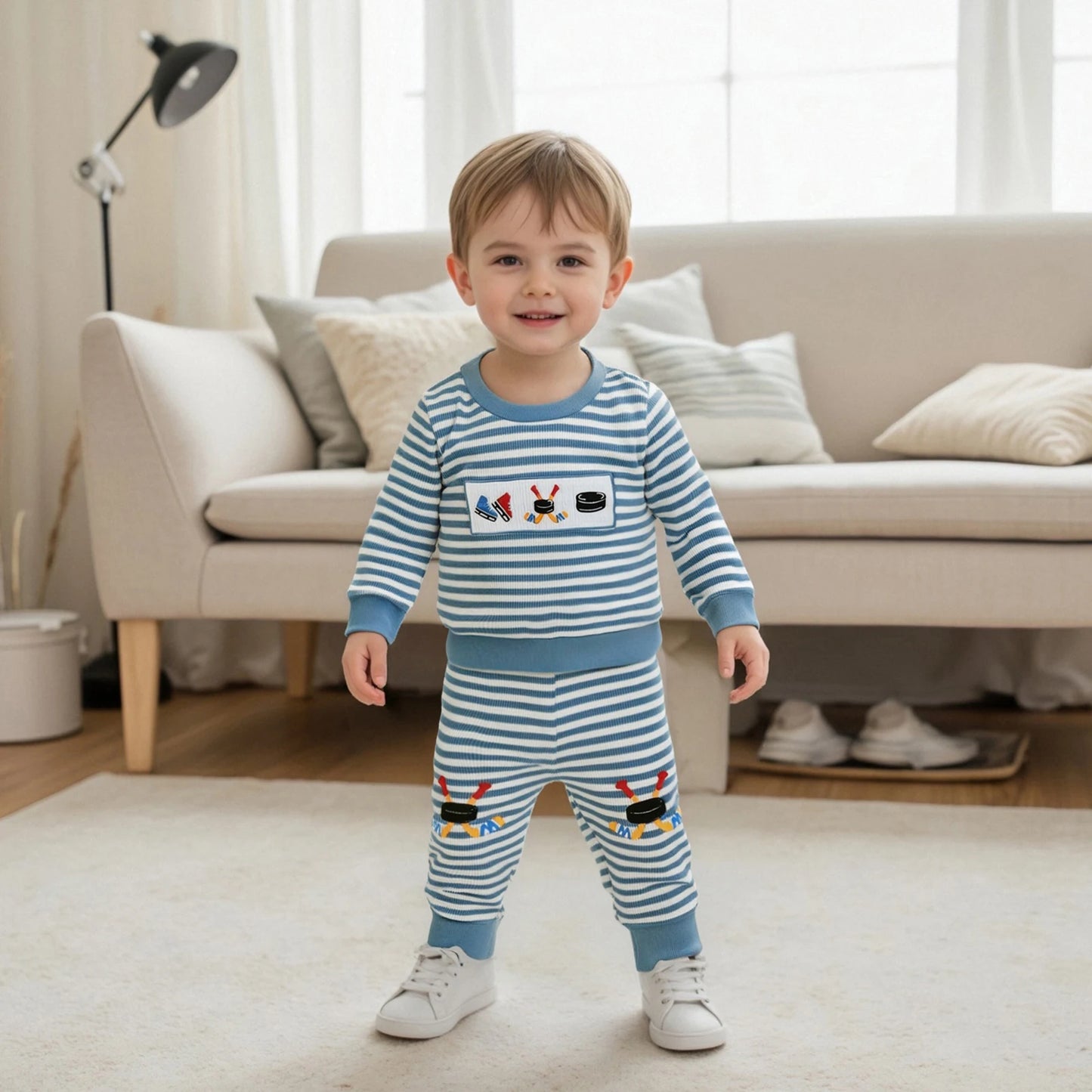 Autumn Winter Baby Boys Sports Clothing Set - Embroidered Striped Sweatshirt & Pants (0-3Y)