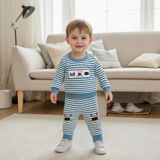 Autumn Winter Baby Boys Sports Clothing Set - Embroidered Striped Sweatshirt & Pants (0-3Y)