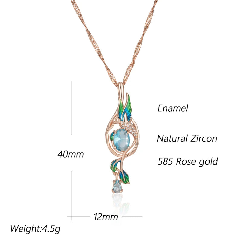 Colourful Enamel Peacock Pendant Necklace - Rose Gold Blue Zircon Jewellery