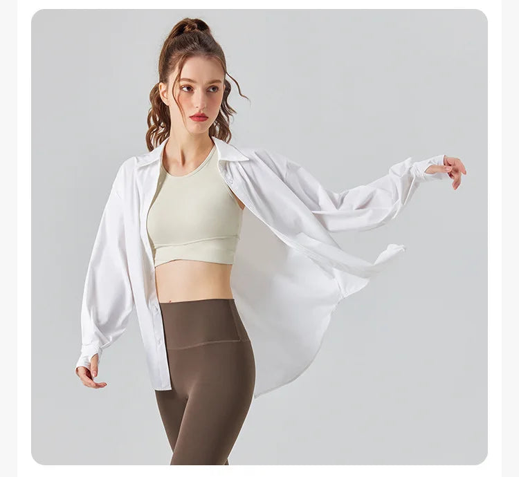 Women's Long Sleeve Sun Protection Yoga Shirt - Lightweight Athletic Top