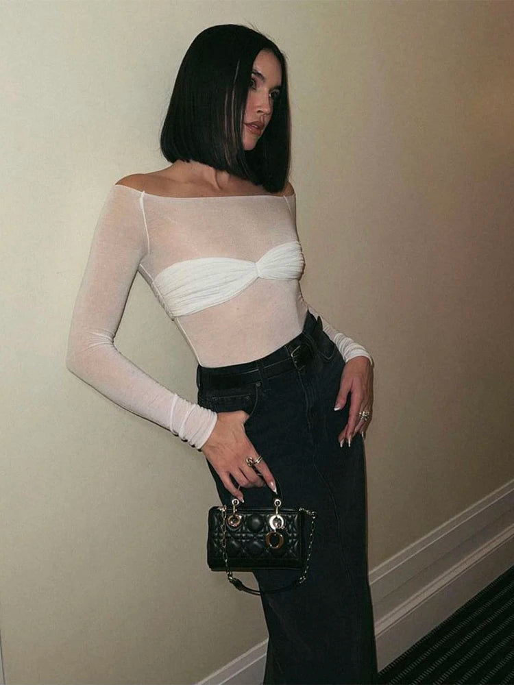Women's Off Shoulder Ruched Knit Top - Long Sleeve Top