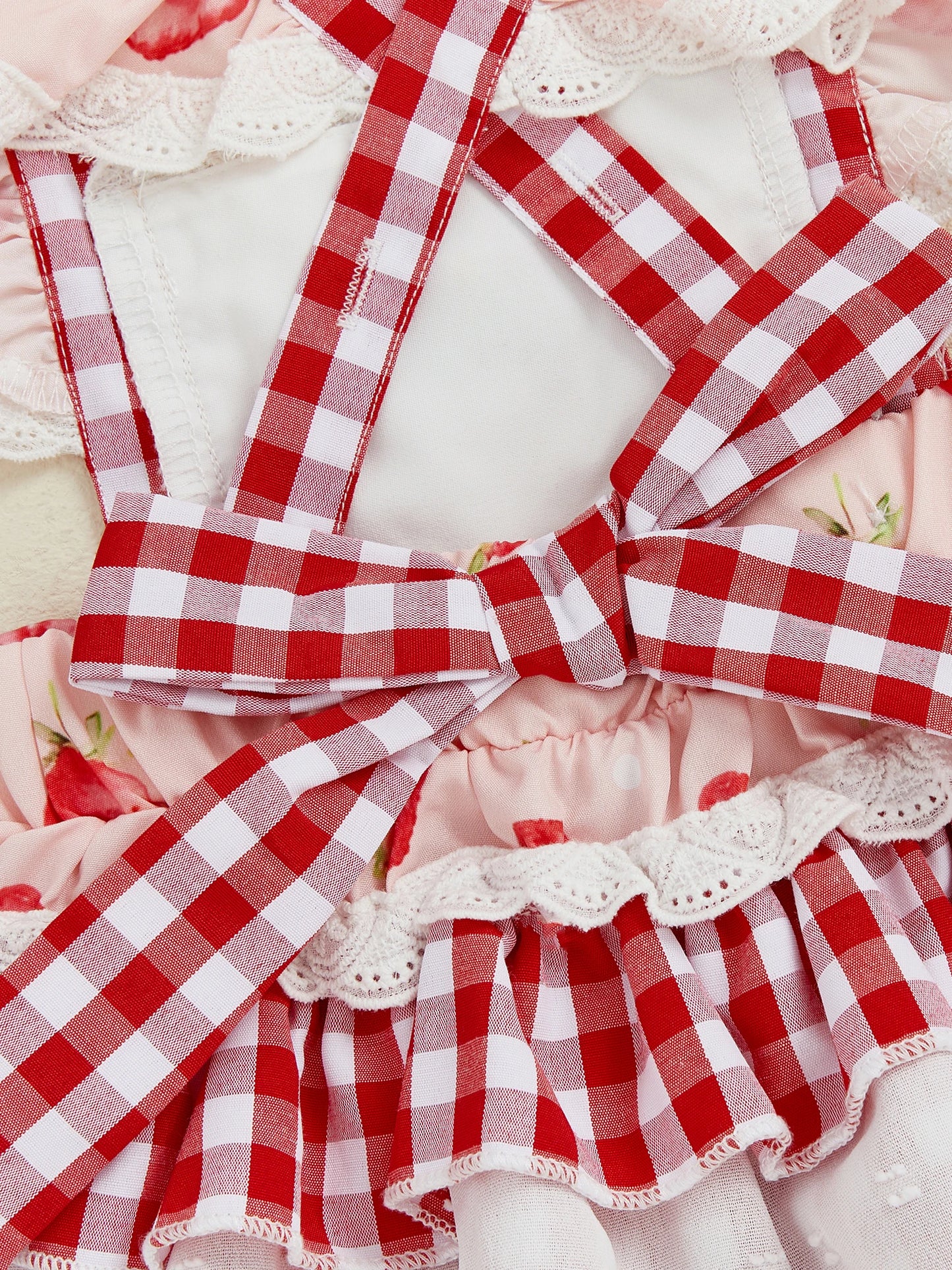 Baby Girls Strawberry Plaid Romper Dress - Flutter Sleeve Summer Jumpsuit (0-24M)