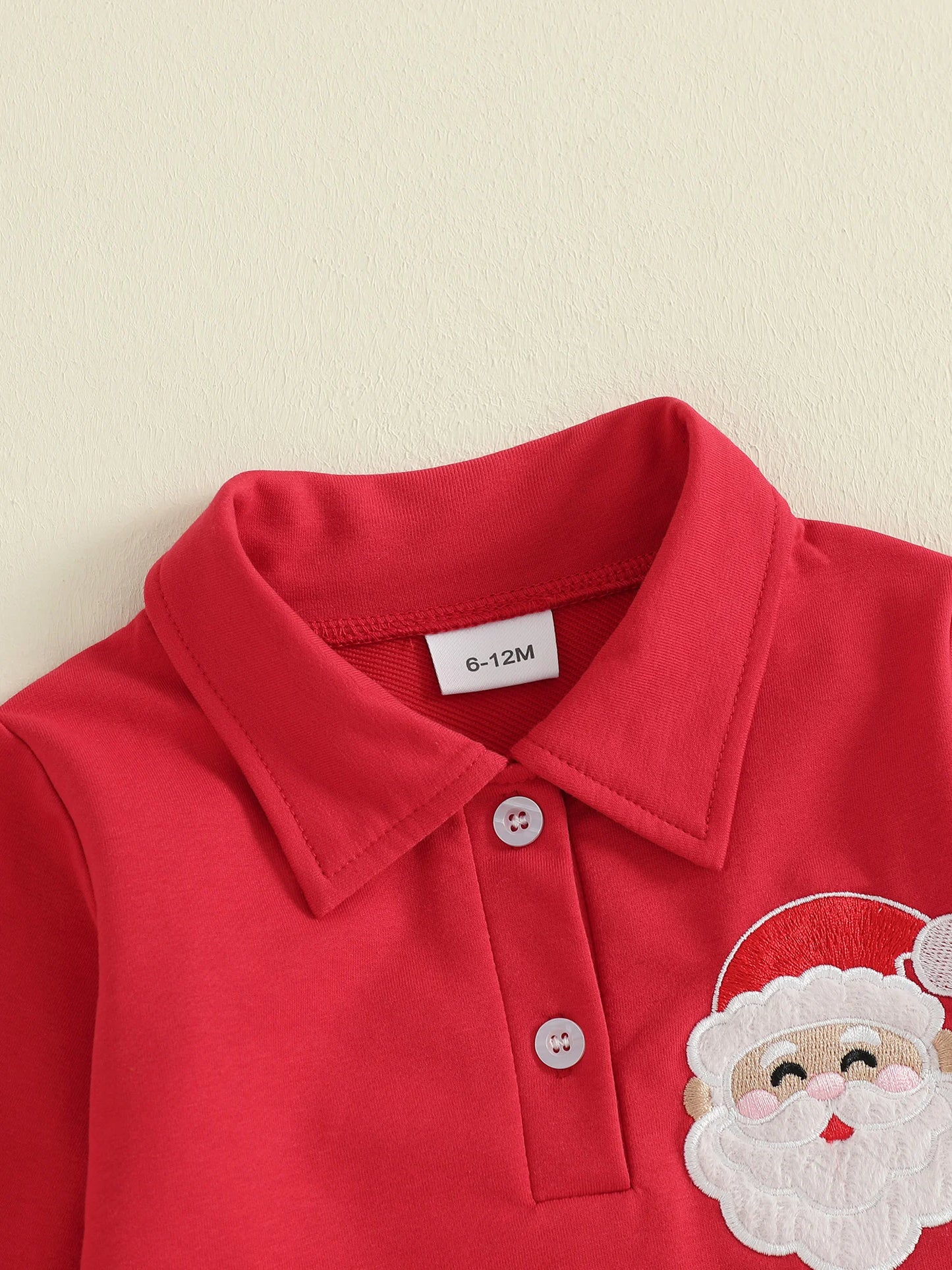 Toddler Kids Boy Christmas Clothes Set - Santa Embroidery Long Sleeve Lapel Pullover & Elastic Waist Plaid Pants