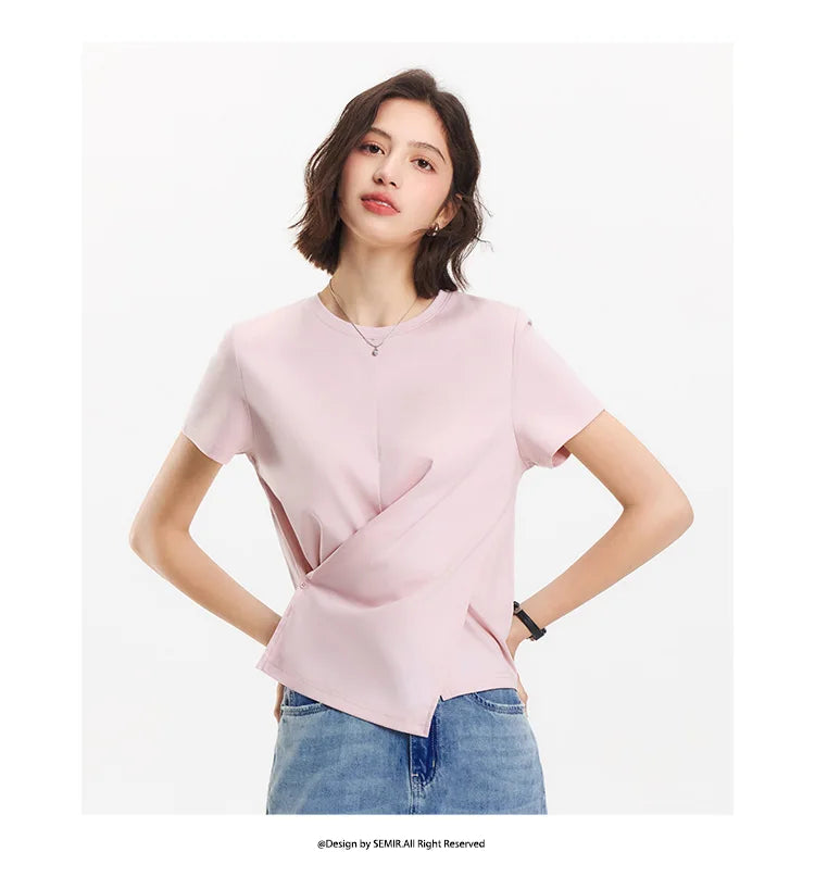 Women's Cropped Cotton T-Shirt - Split Hem Relaxed Fit Summer Top