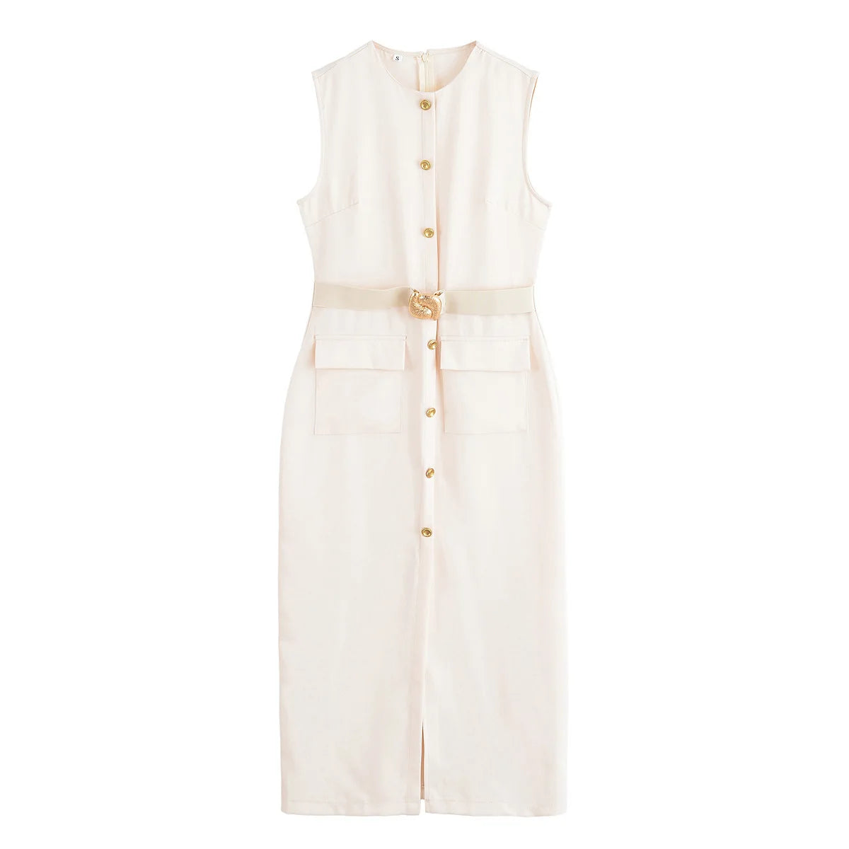 Women's Matching Belt Crepe Fabric Midi Dress