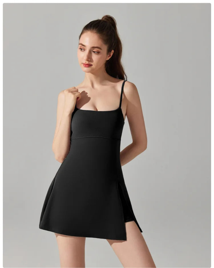 Women's Sports One Piece Yoga Suit Breathable Quick Dry Short Sportswear Female Workout Tennis Dress