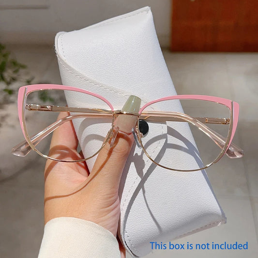 Trendy Retro Cat Eye Glasses - Women's Korean Style Semi-Rimless Pink Eyewear