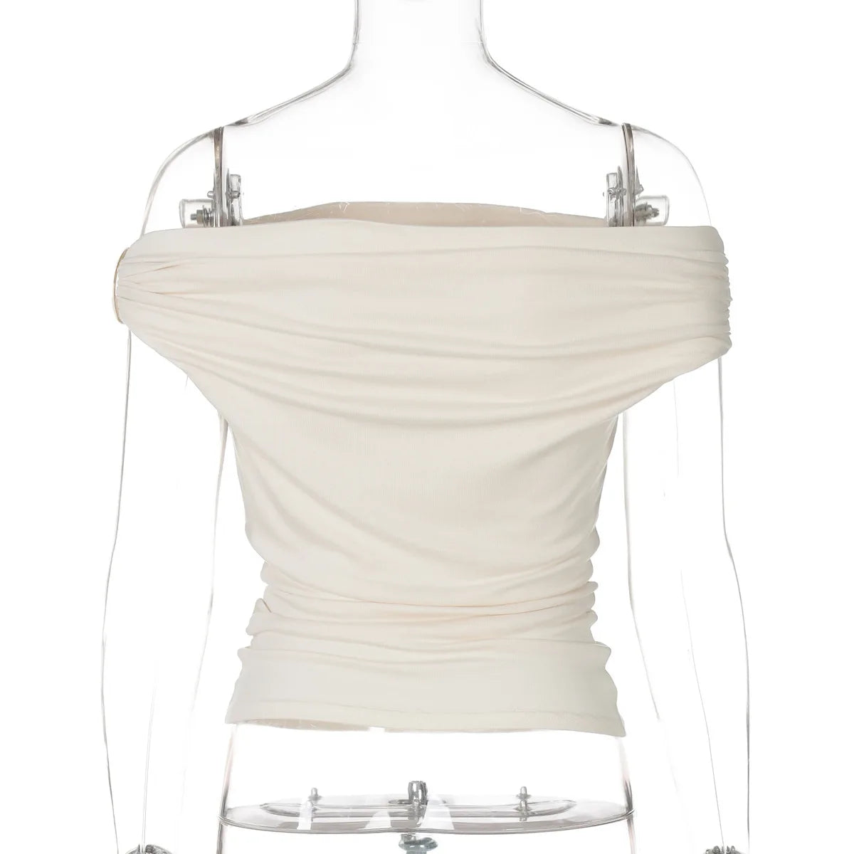 Women's Off Shoulder Ruched Cropped Top - Summer Sleeveless Backless Tee