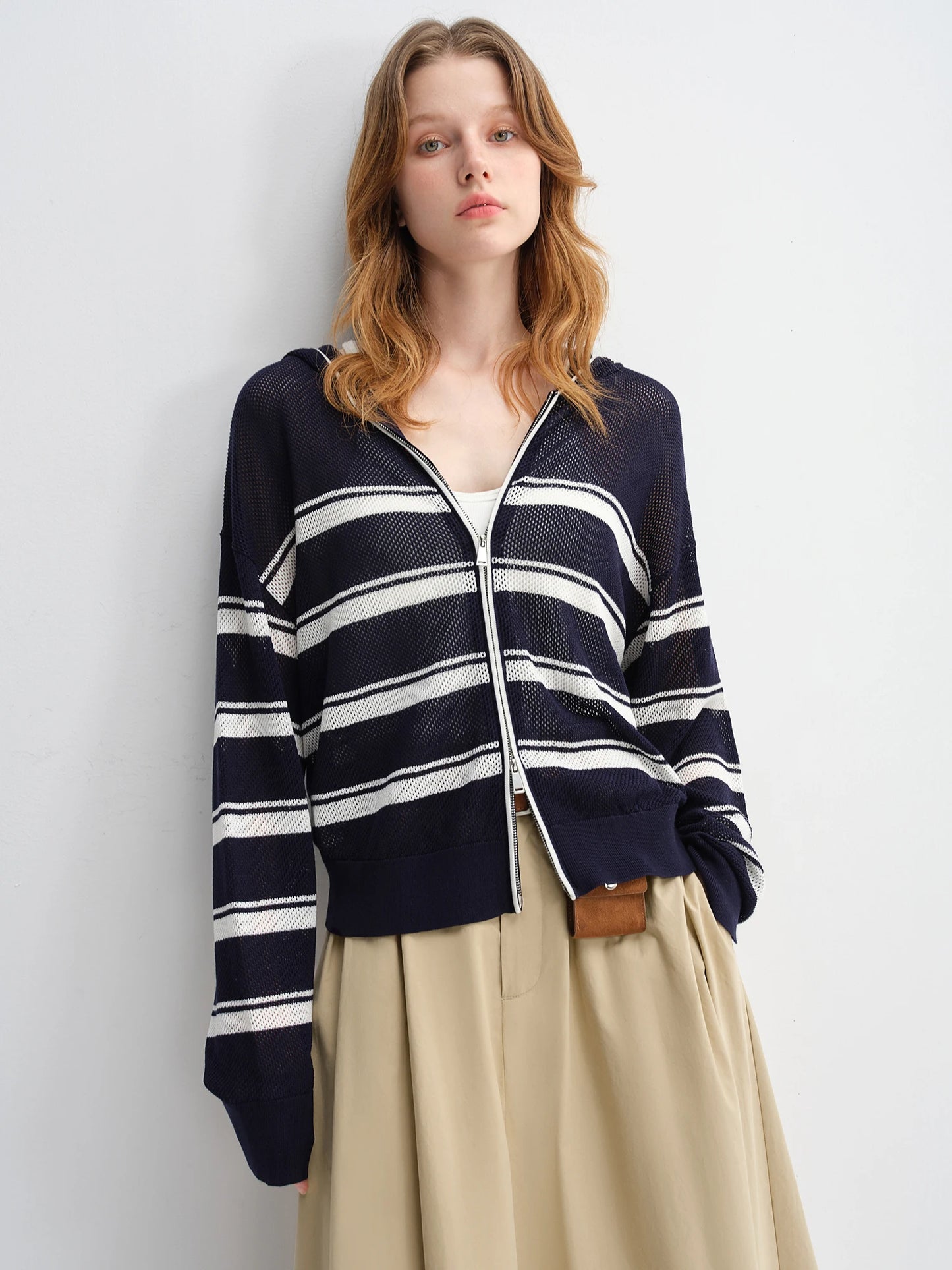 Women's Autumn Clothing Set - Long Sleeve Shirt & A-Line Skirt with V-Neck Top