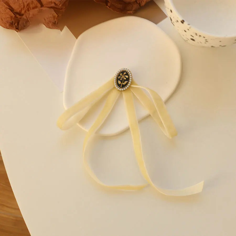 Anime Style Velvet Bow Pearl Brooch - Sweet Academic Pin for Girls