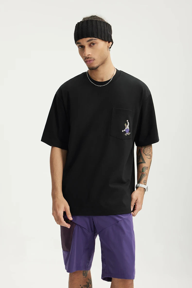 Unisex Sports Embroidered Pocket Tech Fabric Cool Touch Quick-Dry Short Sleeve T-Shirt