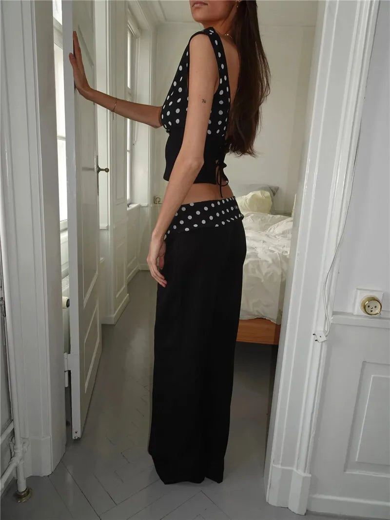 Women's Backless Polka Dot Crop Top Summer New Oblique Shoulder Sleeveless Tank Top