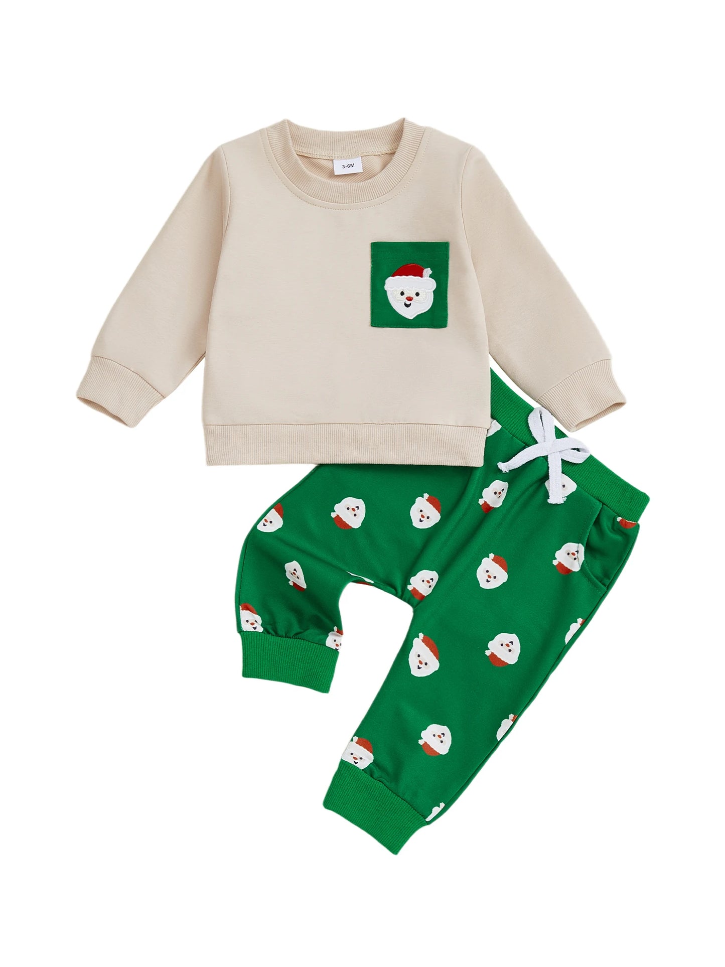 Baby Boys Christmas Gingerbread Outfit Set - Long Sleeve O-Neck Top & Drawstring Pants (0-3Y)