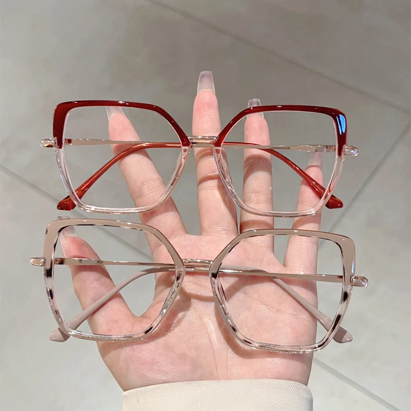 Fashion Oversized Black Frame Glasses - Blue Light Blocking Retro Metal Eyewear