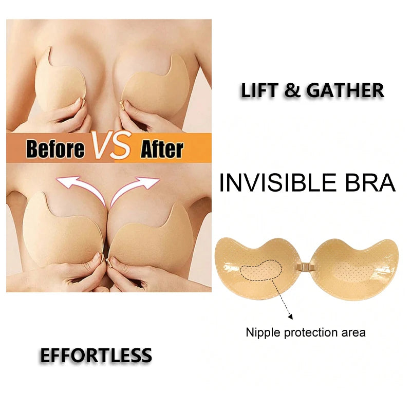 1 Piece Invisible Stick-On Lift Bra, Strapless & Seamless Push Up Anti-convex Bra