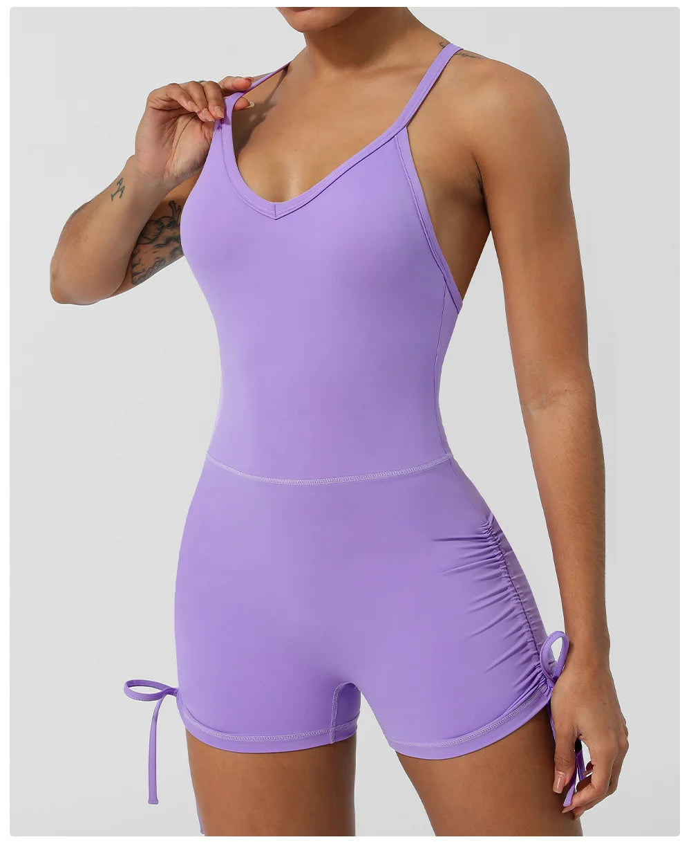 Women's Fitness Yoga Set One Piece Gym Jumpsuit Breathable Quick Dry Running Short Sportswear Workout Activewear