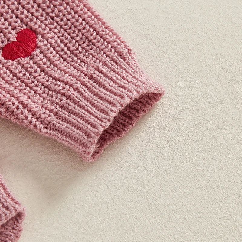 Newborn Baby Girl's Sweater Romper - Heart Knit Long Sleeve Jumpsuit for Valentine's