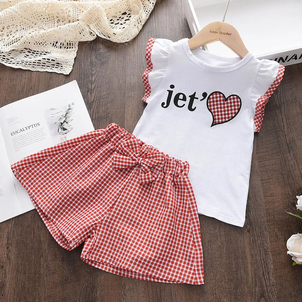 Girls Summer Feather Outfit Set - Sleeveless Top & Bandage Shorts