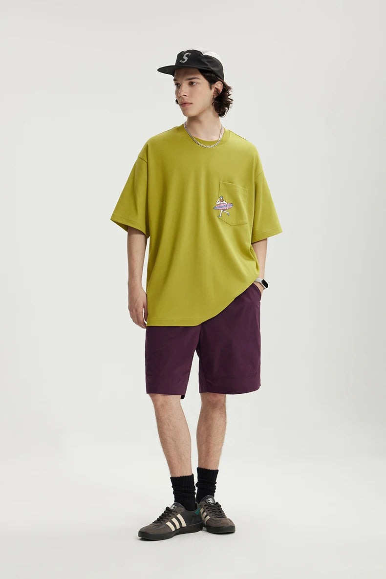 Unisex Sports Embroidered Pocket Tech Fabric Cool Touch Quick-Dry Short Sleeve T-Shirt